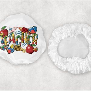 Woman's Custom Teacher School Design Satin Double Layered Hair Bonnet Scarf Wrap